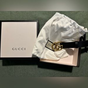 GUCCI Wide Leather Belt - Color: Black - 34 inches